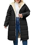 CMTOP Wintermantel Damen Lang Grosse Grössen Beidseitig Tragbar Weich Fleece Winterjacke, Warm Dicke Steppmantel Winddicht Elegant Steppjacke Winterparka mit Kapuze und Tasche(Schwarz,4XL)