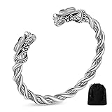 BBTO Doppeltes Drachenkopf Armband für Herren Verstellbares Wikinger Armband Verdrehter Drachen Armreif Nordisches Polierter Manschette Armreif Cooler Schmuck für Erwachsene (Silber)