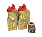 Öl Wechselset 4 Liter Castrol SAE 20W-50 Act evo 4T mineralisch inkl. Ölfilter Hiflo HF144 für Yamaha FZR 600, XS 400, XJ 600, XJ 650, XJ 750, XJ 900