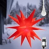 SALCAR 60cm 3D Leuchtstern Außen Weihnachten, LED Weihnachtsstern Beleuchtet Fenster, Adventsstern Innen Weihnachtsdeko Hängend, Rot