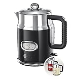 Russell Hobbs Wasserkocher [1,7l, 2400W] Retro Schwarz & polierter Edelstahl (Schnellkochfunktion, Wassertemperaturanzeige im Retrodesign, außenliegende Wasserstandsanzeige) Teekocher 21671-70