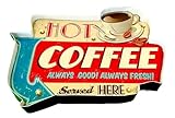 DiiliHiiri Leuchtschild Vintage Kaffee Dekoschild — 41x31x5cm — Retro-Schild mit LED Lampen für Cafe und 50er Jahre Haus Dekoration, Leuchtkasten aus Metall — Hot Coffee Served Here