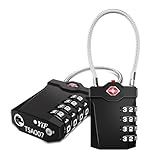 ZHEGE TSA Gepäckschloss, TSA Zahlenschloss Vorhängeschloss 4 Stellig, Schloss Rreisekoffer mit Öffnung Alarmanzeige, TSA Kabelschloss für Koffer, Gepäck, Tasche Waffenkoffer, Spind (2 Stücke, Schwarz)