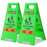 DiDiBirDi Slow Down Kids Playing! Kindersicherheit verlangsamt doppelseitiges Zeichen, Kinder spielen sicheres Zeichen mit reflektierendem Band, Straße verlangsamt, Kinder und Haustiere spielen Warnz