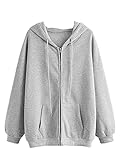 SOLY HUX Damen Kapuzenpullover Hoodie Sweatshirt-Jacke Kapuzenjacke Langarm Pullover mit Reißverschluss und Kordelzug Hellgrau S