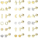 LOLIAS 18 Paar Chirurgische Edelstahl Ohrstecker Für Frauen Männer Knorpelohrringe Ohrstecker Kreuz Mond Stern Kleine Ohrstecker Gold Schraube Flache Rückseite Ohrringe Ohrpiercing Ohrstecker