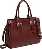 Caspar Klassisch Elegante Leder Handtasche Damen Kelly Bag mit Schultergurt - PREMIUM LINE - Modell No.807 - Made in Italy, Farbe:weinrot, Größe:One Size