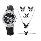 Generisch Damen Schmuckset Schmetterling 5 Stück/Satz Armband Set Mit Frauen Uhr, Armband, Ring, 1 Paar Ohrringe, Halskette Boho Schmuck Geschenk Für Damen Damenuhren Armbanduhren Uhr Set