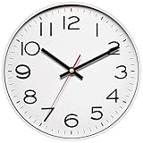 NUOVO Wanduhr, Metallrahmen mit Glasabdeckung, mit leisem, tickendem Uhrwerk, Quarz-Wanduhr, modernes Quarz-Design, dekorativ, für Innen- und Küche, 25,4 cm (Silber)