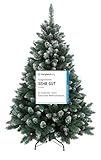RS Trade HXT 15013 Schneebaum 210 cm Weihnachtsbaum künstlich mit Schnee und Zapfen (Ø ca. 135 cm) ca. 1400 Spitzen, schwer entflammbar, Schnellaufbau Klappsystem, inkl. Christbaum Ständer