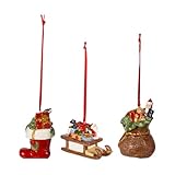 Villeroy und Boch Nostalgic Ornaments Ornamente-Set Geschenke 3tlg., Stiefel, Schlitten und Geschenkesack als Baumschmuck aus Hartporzellan, bunt
