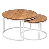 Hochwertiger Couchtisch aus Eiche & Metall - Satztisch aus Massiv Holz im 2er Set | Wohnzimmertisch aus Echtholz - Rund & Modern | Couch Beistelltisch - 50 cm hoch | Wohnzimmer Tisch in Natur braun