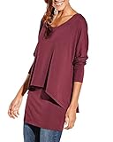 Uniquestyle Damen 2 in 1 Optik Langarmshirt Casual Tunkia Langarm Große Größen Longshirt Asymmetrisch Oberteil Top Shirt Winerot L