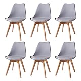 6er Set Esszimmerstühle Gepolsterter Stuhl mit Buchenholz-Beinen und Weich Gepolsterte Chair für Esszimmer Wohnzimmer Schlafzimmer Küche Besprechungsraum, (Gepolstert Grau)