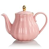 Sweejar Home Porzellan-Teekanne mit Teesieb und Deckel, Teegeschirr mit Filter, 890 ml, für Tee, Kaffee, Milch, Frauen, Büro, Zuhause, Geschenk (Kürbisform, Rosa 1)