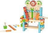 goki 58386 - Meine erste Werkbank aus Holz, Holzspielset für Heimwerker inkl. Hammer, Schrauben, Dreher und vieles mehr, fördert Feinmotorik und Fantasie der Kinder, 57er Set, ab 3 Jahre