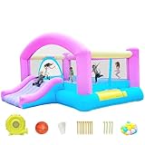 DIYJOTOFUN Hüpfburg groß mit basketballkorb und wurfspielen, hüpfburg Kinder 3-10 Jahre inkl. gebläse Outdoor hüpfburgen XXL