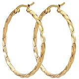 BONNYBIRD® Creolen Gold Groß Gedreht Edelstahl Damen Statement Ohrringe Goldene Frauen Kreolen Hoops 40mm Wasserfest Schmuck Vergoldet Hypoallergen Chirurgenstahl Medizinisch Nickelfrei Dünn Rund