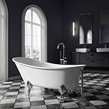 Freistehende Badewanne PARIS Acryl - 176 x 71 cm - Nostalgie Wanne aus Sanitäracryl mit Metallfüßen Farbe:Weiß Glänzend, Standarmatur:Ohne Standarmatur, Farbe der Füße:chrom