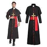 clasToonrain Priester Kostüm Herren, Halloween Kostümn Funny FaschingsKostüme MäNner MöNch Kostüm mit Pfarrer Zubehör für Karneval Fasching Mottoparty(Schwarz Rot, X X-L)