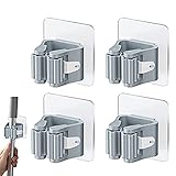 Rifrpha 4 Stück Besenhalterung Wand Selbstklebend, Besenhalter Selbstkleben Mop Halterung Ohne Bohren Wandhalterung Besen Halter Besenhalter Wandmontage Grauer Mopphalter Mop Halter Für Küchen, Bäder