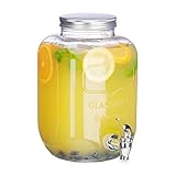 Relaxdays Getränkespender 5 l, Glas, Zapfhahn, Retro Saftspender Gastro, Vintage Limonadenspender Gartenparty, klar
