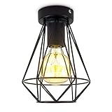 B.K.Licht - Deckenlampe E27 Fassung, max. 40 Watt, Vintage, Deckenleuchte, Lampe, Wohnzimmerlampe, Schlafzimmerlampe, Küchenlampe, Deckenstrahler, Retro, Deckenbeleuchtung, 16,5x22,5 cm, Schwarz