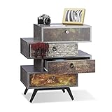 Relaxdays Vintage Kommode 4 Schubladen, originelles Lowboard in Betonoptik, Schublade mit Motiv, HBT: 68x60x40 cm, grau