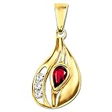 CLEVER SCHMUCK Goldener Granat Anhänger 15 mm - Goldtropfen mit Edelstein Granat elegant geschwungene Form - 3 Zirkonias 333 Gold 8 Karat im Schmucketui creme