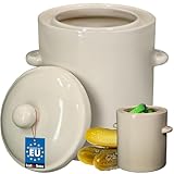 KOTARBAU® Sauerkraut Gärtopf Sauerkrauttopf 5L Tontopf mit Deckel Steinguttopf Fermentieren Dauerkrautfass Gurkentopf Steingut Rumtopf Einlegtopf Steintopf Kimchi Behälter Keramik Steinzeugtopf