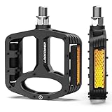 Fahrradpedale mit Reflektierenden Streifen, rutschfeste Mountainbike Fahrrad Pedale Aluminium Plattform 9/16'' Zoll Flachpedale für MTB Rennrad Straßenrad E-Bike Gravel-Schwarz