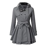 FUPODD Damen Wintermantel Lang Warm Gefüttert Mantel Dicke Winterjacke Business Wollmantel Vintage Womens Jacket Mit Knopfleiste Trenchcoat Elegant Outdoorjacke Echtfellkragen Winterparka Outwear