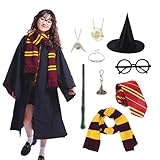 JMOCD Magier Robe, Cosplay Kostüm mit Magier Robe,Gestreifte Krawatte,Hut,Zauberstab,Halstuch,Brille,Vintage-Armband,Halskette,Schlüsselbund für Halloween Cosplay Karneval Verkleidung Party (155)