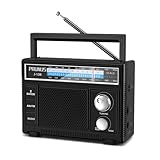 PRUNUS J-136 AM FM UKW Radio Klein, Tragbares Radio Batteriebetrieben oder AC-Strom, Kofferradio mit AUX/Mikrofonanschluss; Einfaches Radios für Senioren.