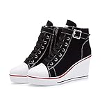 High-Top-Keilschuhe für Damen, EU-Größe 35-43, Leinen, Casual-Stil, für Frühling / Sommer, Keilabsatz, Schwarz - 09 Schwarz - Größe: 39 EU