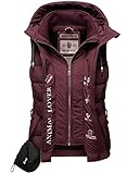 MARIKOO Damen Stepp Weste FVSC Steppjacke Bodywarmer Windbreaker ?bergangsjacke, Farbe:Wine, Gr??e:L 40