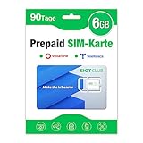 EIOTCLUB Prepaid SIM Karte ohne Vertrag, Kompatibel mit Vodafone & Telefónica Netz, 6GB for 90 Tage, nur Daten, für LTE Überwachungskamera & Wildkamera & GPS-Tracker
