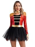 Alvivi Damen Zirkus Kostüm Zirkusdirektor Uniform Glitzer Langarm Kleid Ringmaster Show Tanzkostüm Weihnachten Karneval Party Outfits Rot L