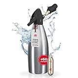 ISI Soda Siphon 1L inkl. 6 x 10 CO2 Kapseln für Soda & Sprudel - Edelstahl Wassersprudler Set + CO2 Kartuschen - Wasser Sprudler - Bar Zubehör