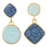 Besondere Design Goldfarben Rhombus Kreis Asymmetrisch Statement Baumeln Tropfen Ohrstecker Ohrringe mit Blau Emaille