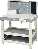 roba 97211 Werkbank, Spielwerkbank aus Holz, umfangreiches Werkzeug-Set, große Arbeitsplatte, Ablage, 3 Schubfächer, mitwachsend, höhenverstellbar, ab 3 Jahren