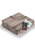 Ibena Malang Wolldecke 150x200 cm - Baumwollmix weich, warm & waschbar, Kuscheldecke Streifen braun grau
