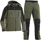 FLADEN Outdoor Authentic 2.0 Angel Anzug - Grün-Schwarz - Jacke + Hose - Wasserdicht Atmungsaktiv Winddicht - Angelanzug Gr. S - XXL (XL)