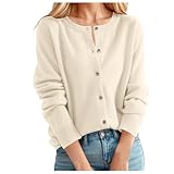 Generisch Strickjacke Damen Kurz Cardigan Rundhals Herbst Strickpullover Langarm Elegant Weich Pullover Einfarbig Damenstrickjacke Warm Kaschmir Strickweste Mit Knöpfen