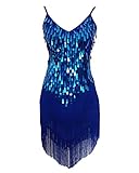 Grouptap Womens Flapper Gatsby Pailletten Quaste Gesellschaftstanz Schlinge Rock blau Latin Salsa Tango Samba Cha Cha Rumba Kleid Größe 32/34/36/38 (Blau, EU 32-38)