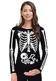 For G and PL Halloween Damen Umstandshemd Langarm Schwangerschaft Shirt Lustig Kostüm S-XXL, Schwarz, Skelett, M