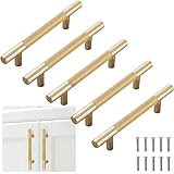 Bikasun 5 Stück Goldene Schrankgriffe 96mm Lochabstand, Möbelgriffe Gold, Küchenschrankgriffe Schubladengriffe, Lochabstand Griffe für Badezimmer Küchenschränke und Kleiderschränke