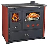 EEK A+ Kaminofen mit Backfach und Herdplatte Practik Lux Rot Holzofen 9,5 kW Kamin Ofen Dauerbrandofen Werkstattofen Schwedenofen Hüttenofen Heizofen