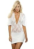 ThreeH Kurz Kleid mit Ärmel Schön Minikleid Dessous für Damen C1595White