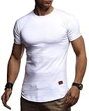 Leif Nelson Herren Sommer T-Shirt Rundhals Ausschnitt Slim Fit Baumwolle-Anteil Cooles Basic Männer T-Shirt Crew Neck Jungen Kurzarmshirt O-Neck Kurzarm Lang LN8294 Weiß Large